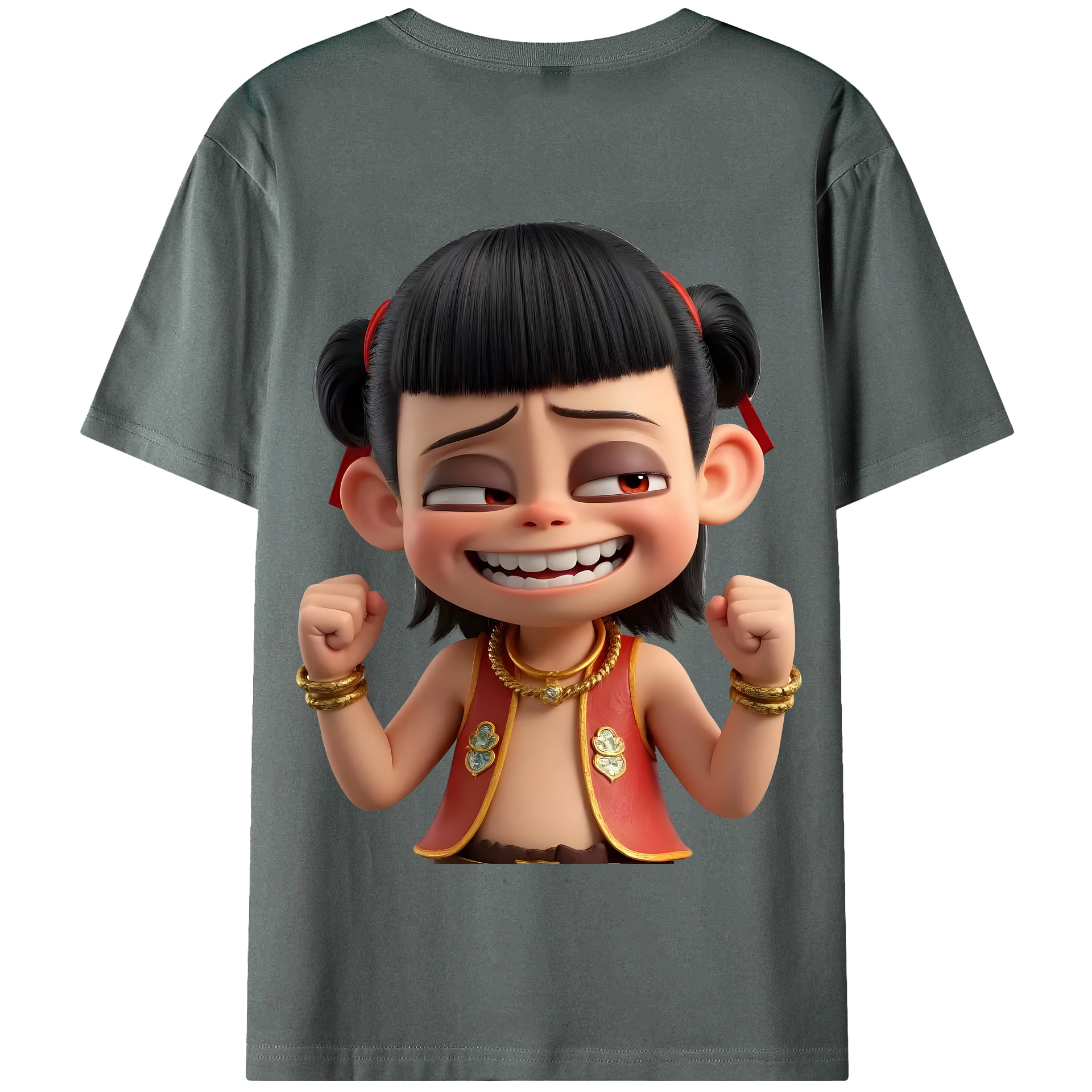 （画像用） Ne Zha 2 ナタ 魔童の大暴れ 綿100％半袖Tシャツ（背面プリント）